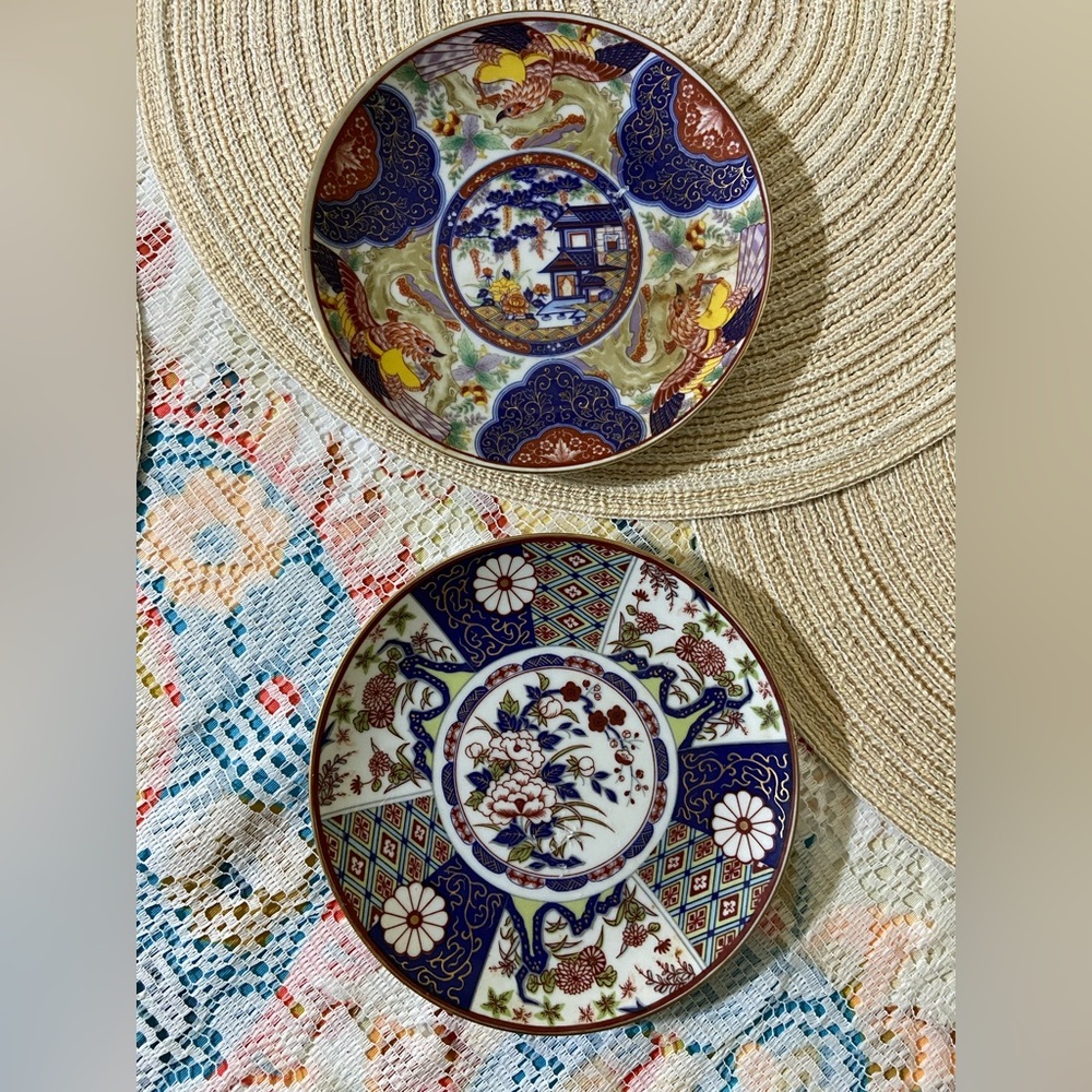 IMARI WARE 2PC. Lot Blue and Gold JAPANESE Decorative Plates